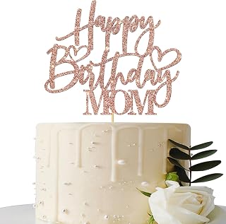 Happy Birthday Mom Cake Topper - Mother's Birthday Party Decorations - Women's Birthday Party Supplies, Rose Gold Glitter