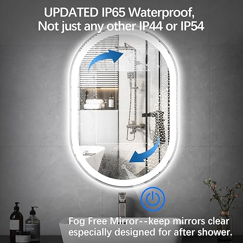 Miniatura 5 de TheiaMo Espejo de baño LED ovalado de 36 x 24 pulgadas, espejo de tocador iluminado con marco plateado, espejo ovalado montado en la pared con
