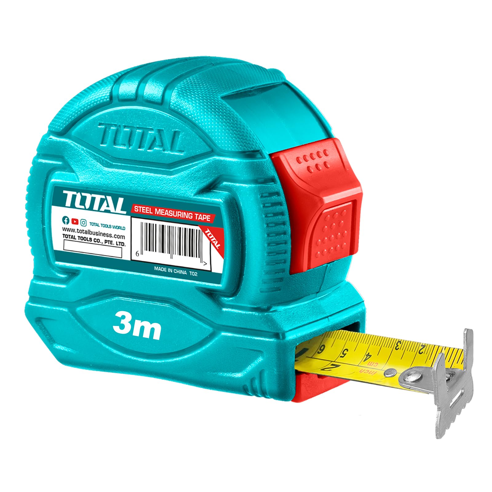 TOTAL 3m x 16mm Steel Tape Measure, Double-Sided Metric & Inch | Lock Button, Matte Anti-Glare Blade And Shockproof Rubber Case With Belt Clip For Construction, Carpentry And DIY Use-image-39