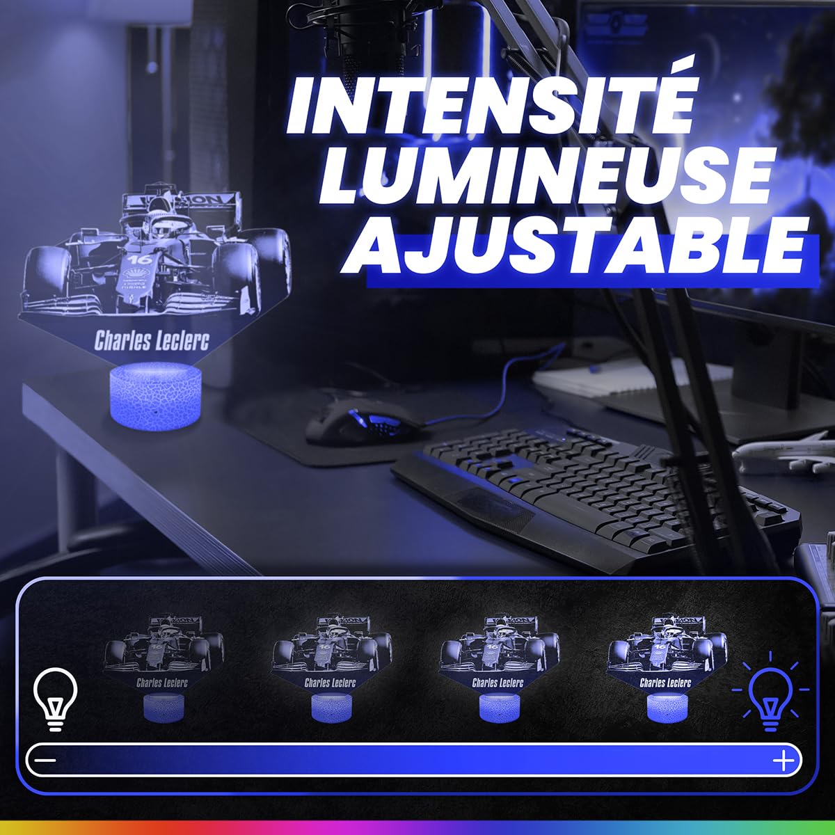 Lampephoto.fr - Lampe 3D Formule 1 Charles Leclerc pilote F1, idée cadeau fan F1, Veilleuse Tactile Led Illusion, Effet Hologramme 3D, Idée Cadeau Noël Anniversaire Garçon et Fille TOP