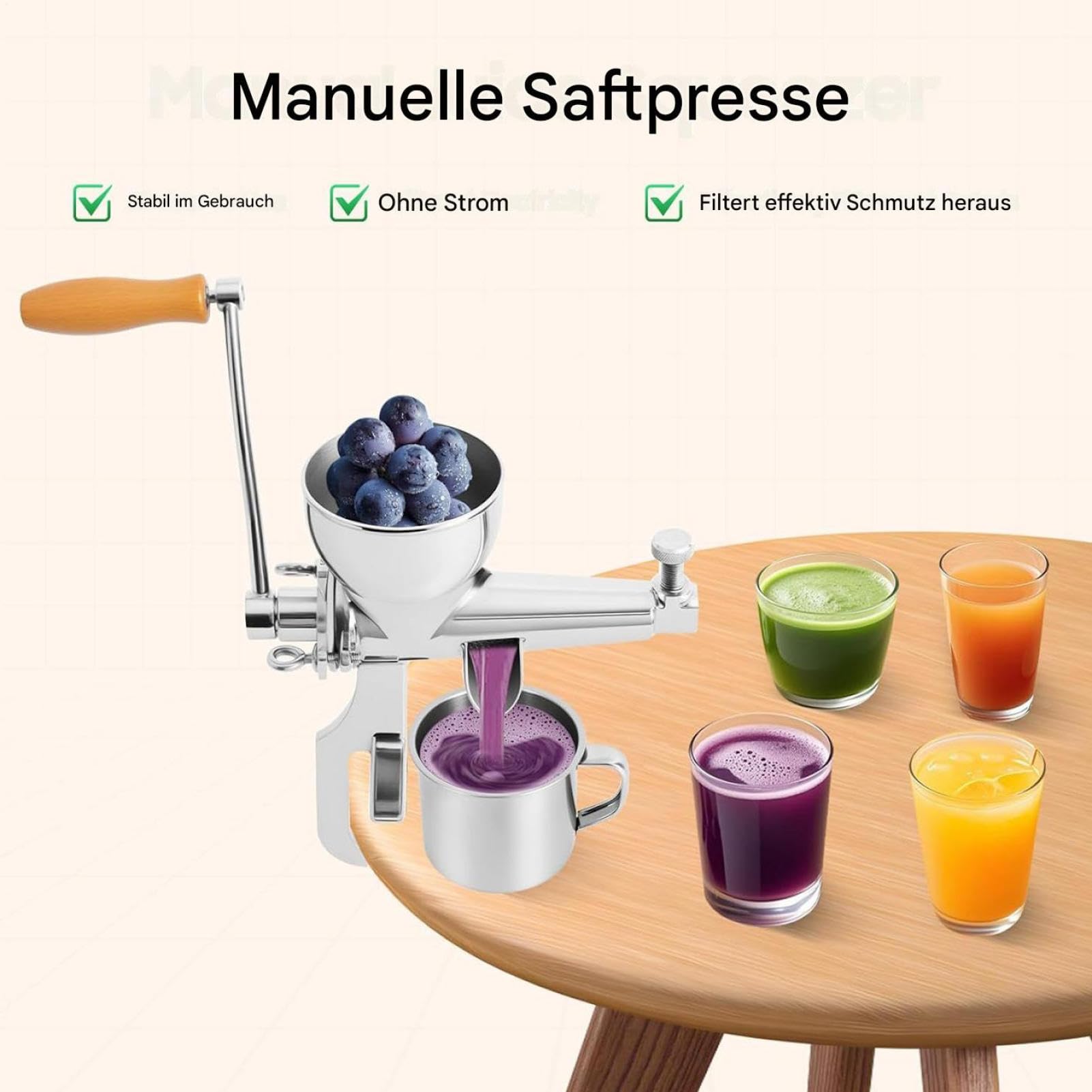 Spremifrutta In Acciaio Inossidabile Estrattore Frutta in Acciaio | con Spazzola per Pulizia e Manovella Meccanico Per Melograno Uva Canna Agrumi Arancia
