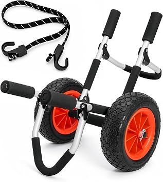 Upgraded Foldable Kayak Trolley Cart with No-Flat Airless Tires, Heavy Duty Aluminum Canoe Cart Carrier for Kayak Canoe SUP Paddle Board Boat Transport, 100kg Capacity Portable Boat Trailer