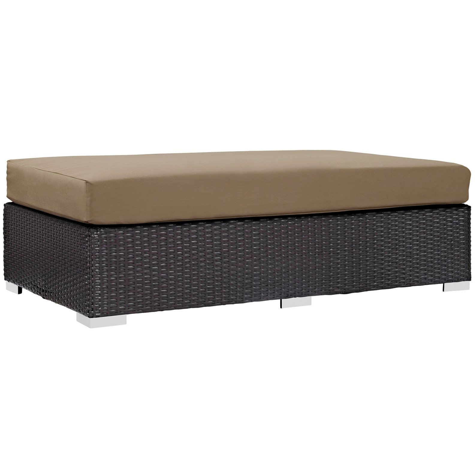 Modern Contemporary Urban Design Outdoor Patio Balcony Rectangle Ottoman, Brown, Rattan
