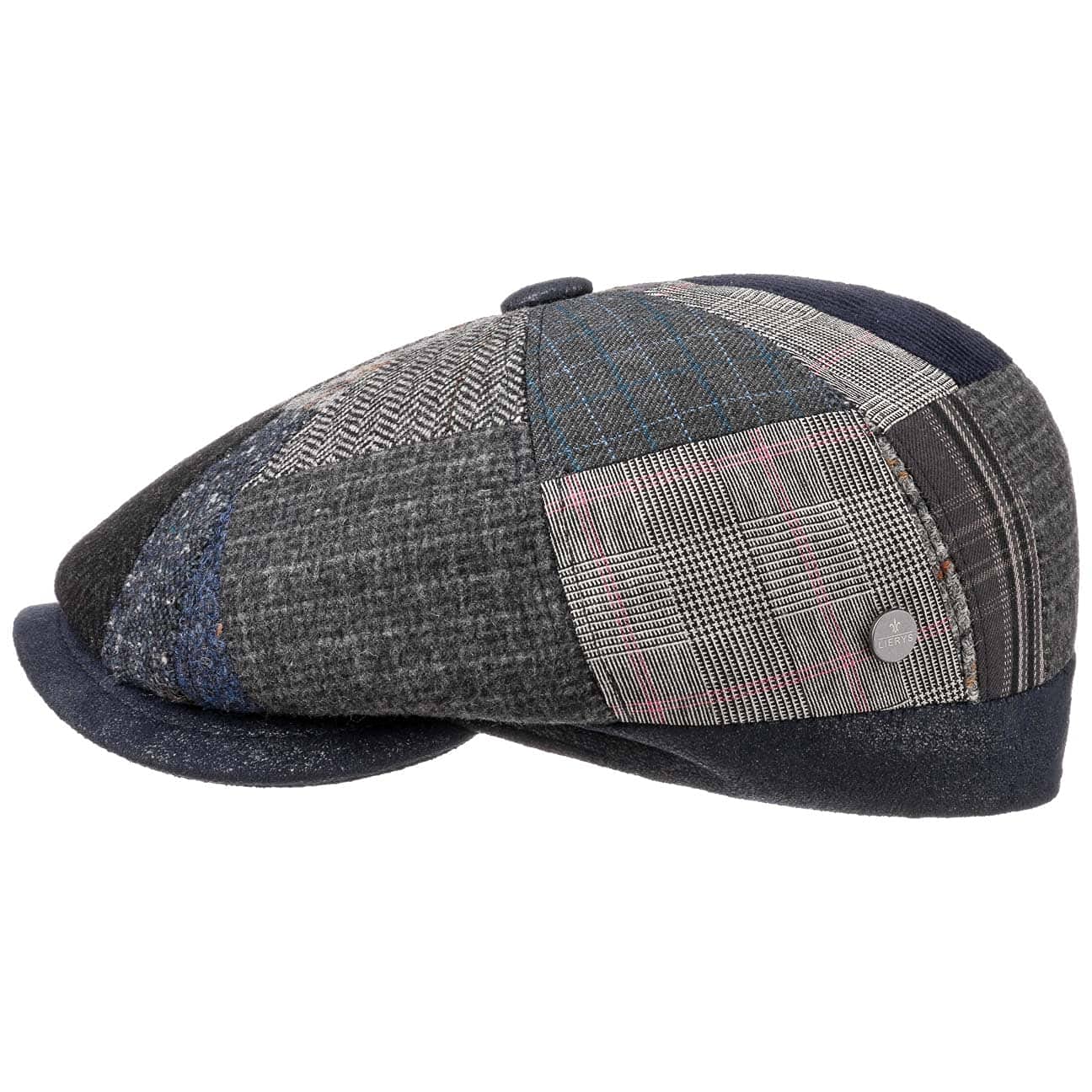 Lierys Larent Patchwork Flat Cap Made in Italy Men Autumn Winter Blue