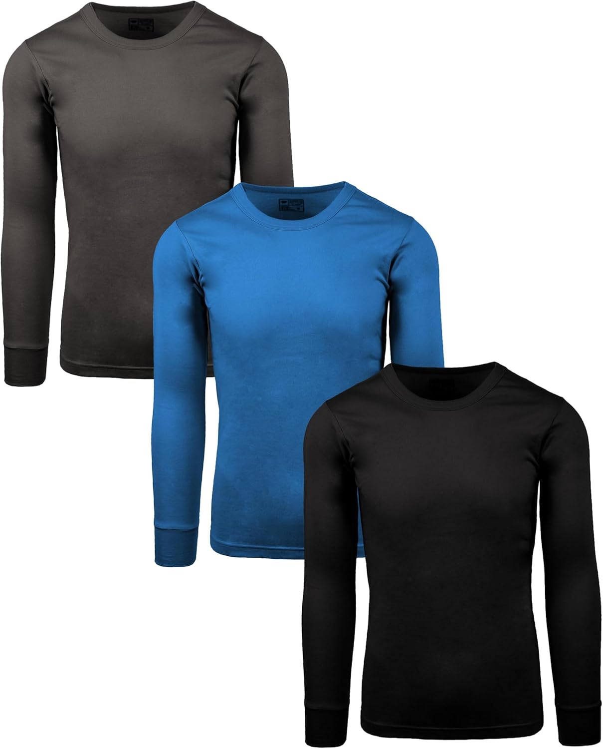 AMERICAN HEAVEN Mens' Baselayer Long Sleeve Top | 100% Cotton Crew Neck Shirt | Fleece Brush Flat Knit Thermal |Multipack