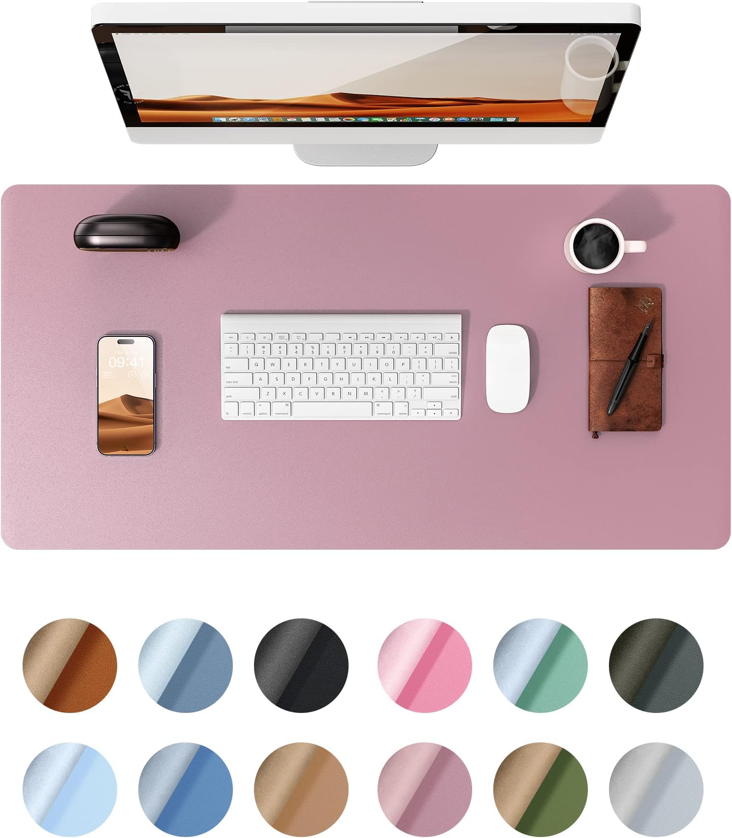 YSAGi Leather Desk Pad Protector, Office Desk Mat, Large Mouse Pad, Non-Slip PU Leather Desk Blotter, Laptop Desk Pad, Waterproof Desk Writing Pad for Office and Home (Pale Mauve, 31.5" x 15.8")