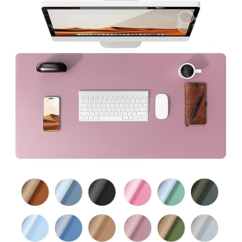 YSAGi Leather Desk Protector, Office Mat, Large Mouse Mat, Non-Slip PU Leather Blotter, Laptop Desk Pad, Waterproof Writing Pad for Office and Home (Pale Mauve, 23.6" x 13.8")