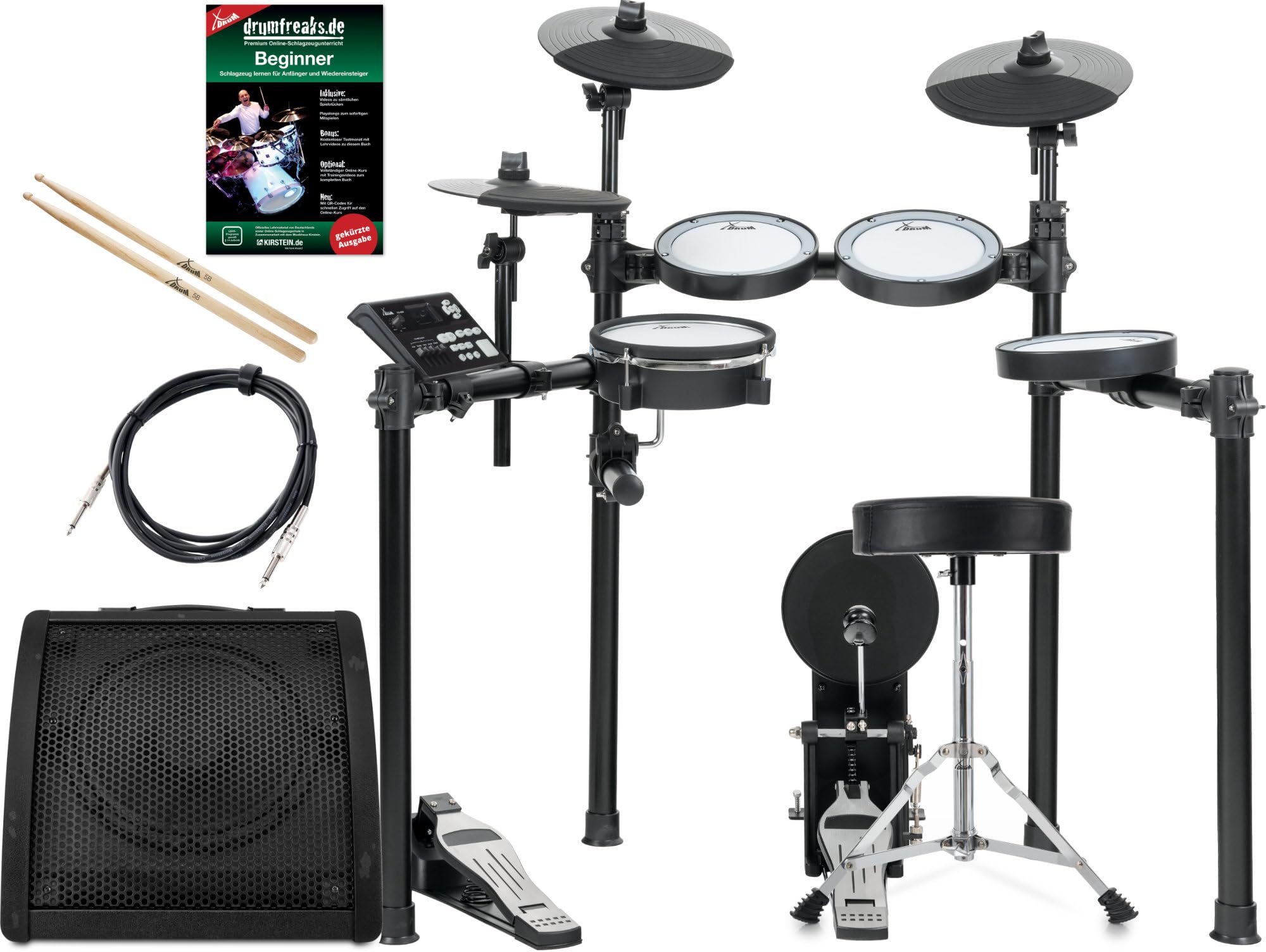 XDrum DD-460P E-Drum Kit Live Set, Elektronisches Schlagzeug mit Mesh Heads | 1x 8" Dual-Zone Snarepad, 1x 8" Kickpad, 3x 8" Single-Zone Tompad, 3x 10" Dual-Zone Becken-Pad, Inklusive Rack, 30 User Kits