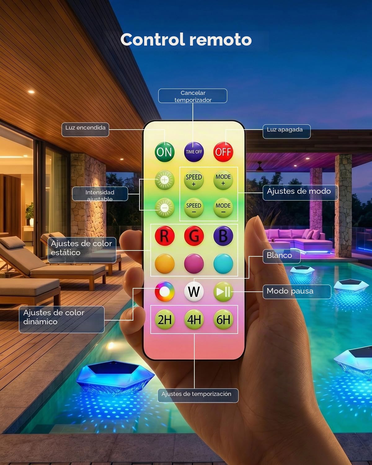 MYMULIKE Flotador dosificador para Piscina, Flotante Solar para tabletas de Cloro de 4 Pulgadas, dosificador de Cloro Grande para Piscina con iluminación de Piscina, dosificador de Cloro Ajustable