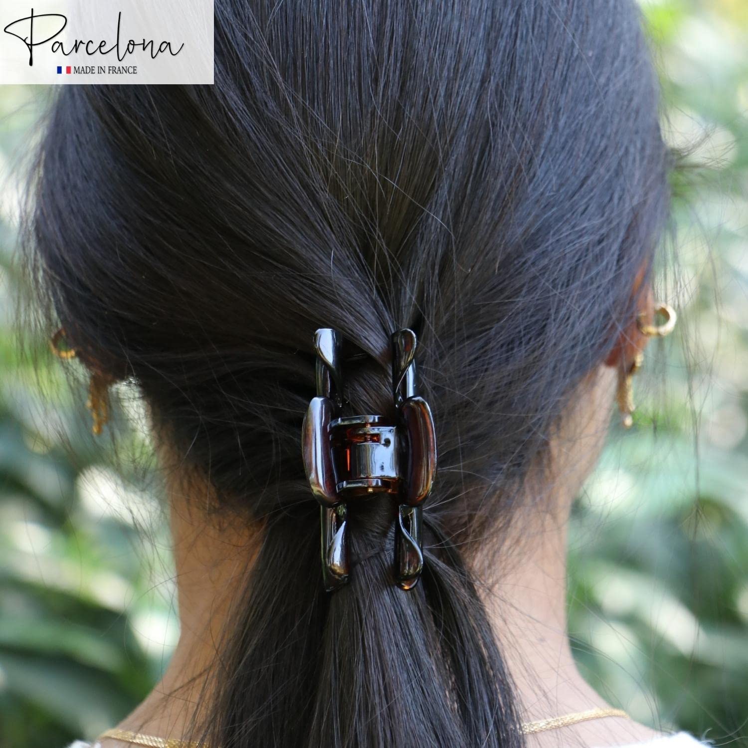 Parcelona French Classic Small 2.5" Celluloid Set of 2 Jaw Hair Claw Clips for Women and Girls (Tortoise Shell and Black)