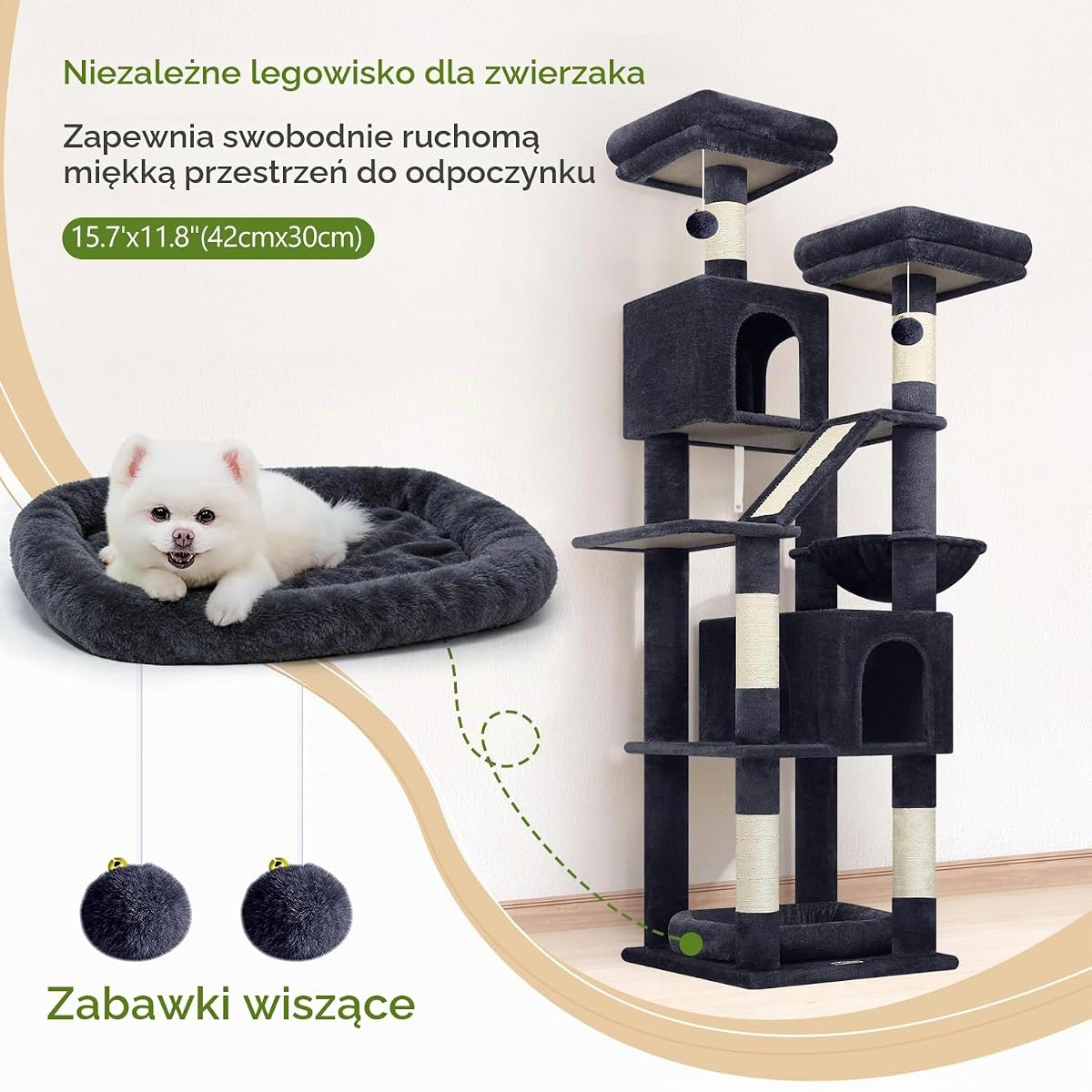 Globlazer F74D drapak duży XXL narożnik stabilny 190 cm dla 2-4 kotów | Drzewko dla kota z 2 domkami dla kotów, 2 wyście