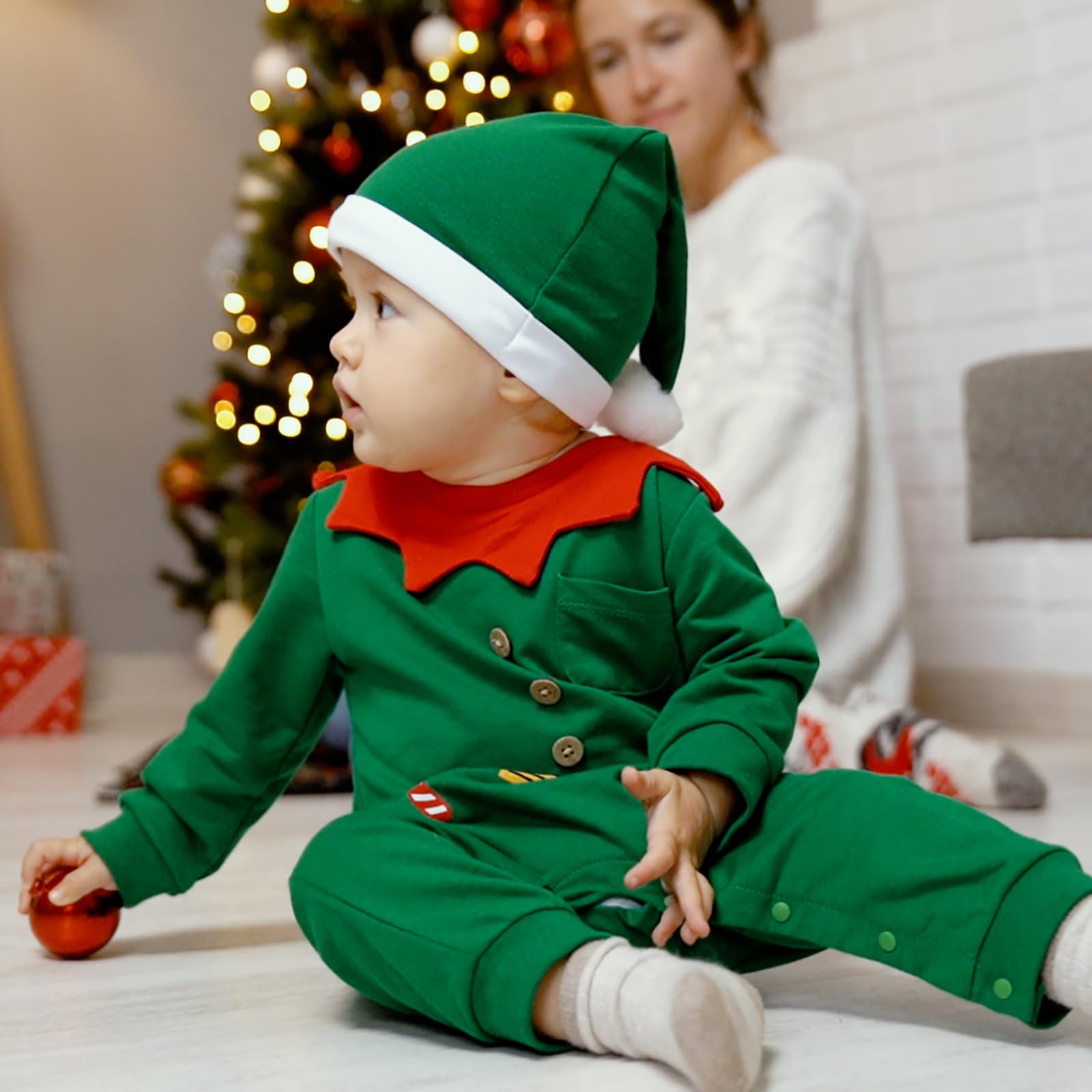 Hifot Pagliaccetto Neonato per Natale, Bambino Ragazze Ragazzi My First Christmas Costume Babbo Natale Bambino 0-18 Mesi Regalo Natale
