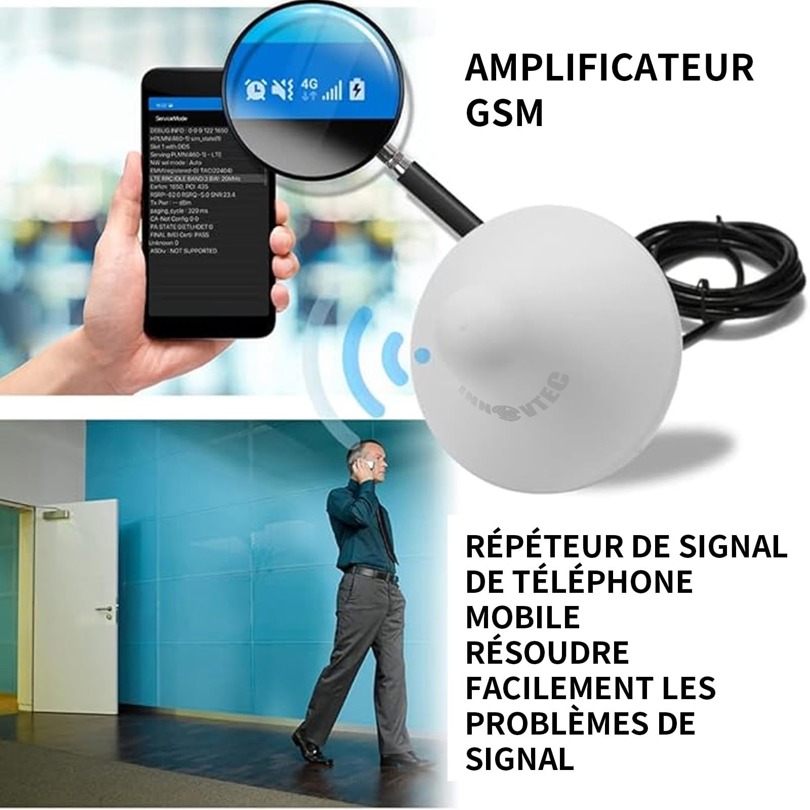Amplificateur Signal 4G 5G Booster Répéteur GSM 4 Bandes 900 1800 2100 2600 MHz Maison Bureau Antenne Intérieur Extérieur