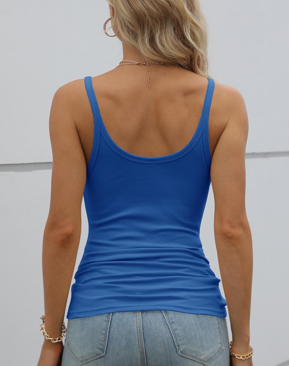 GEMBERA Women Spaghetti Strap Scoop Neck Ribbed Tank Tops Slim Fitted Cotton Camisole Basic Sleeveless Layering Shirts - Image 3