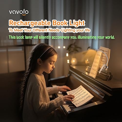 Miniatura 148 de VAVOFO Luz de lectura recargable con clip, 7 LED con 3 temperaturas de color, 9 niveles de brillo, luces de libro para leer en la cama con indicador