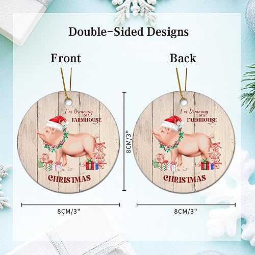 Miniatura 5 de Adornos redondos de cerámica para árbol de Navidad con el que estoy soñando con una casa de campo, adornos para Año Nuevo, Navidad, cumpleaños,