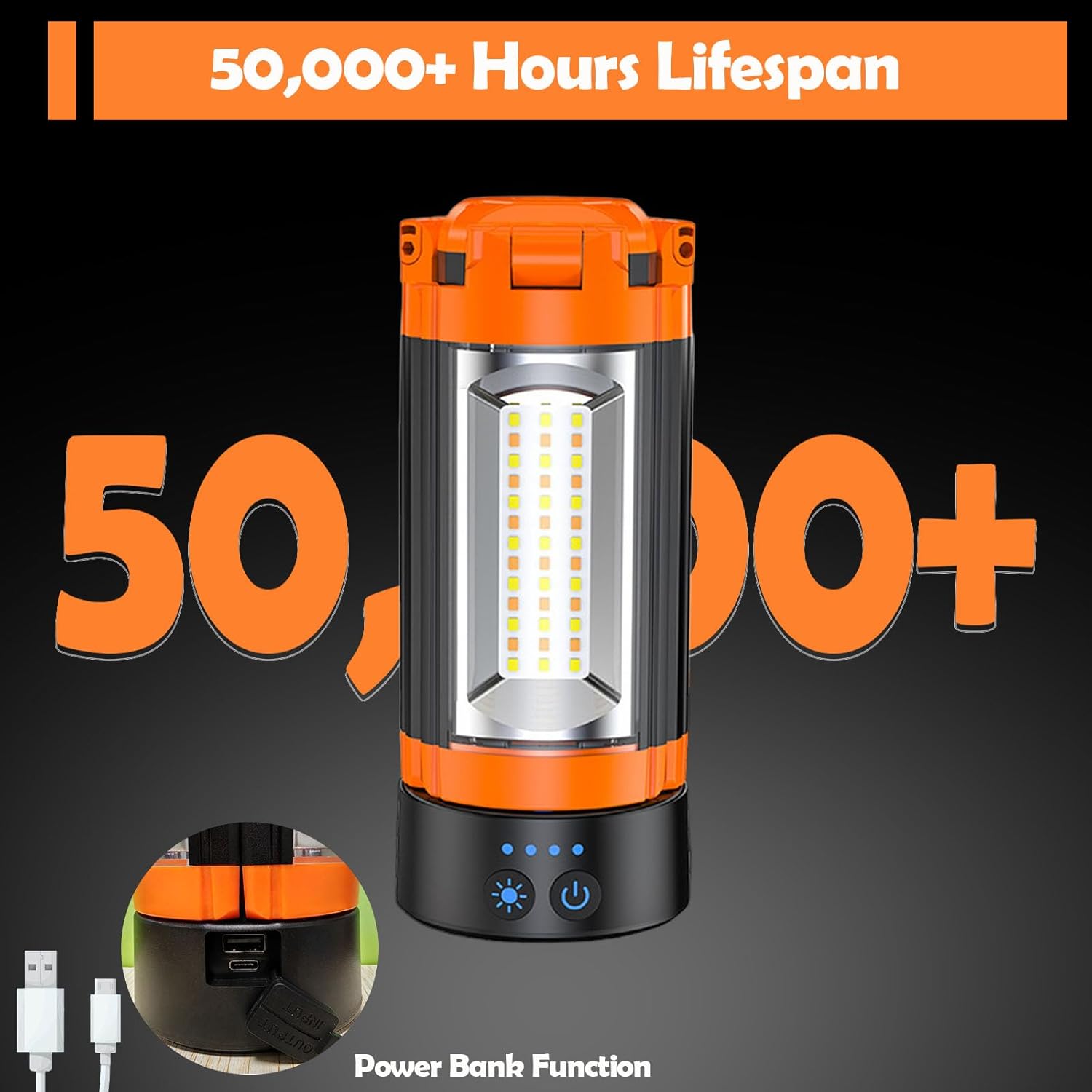 Rechargeable LED Camping Light with Detachable Tripod, 10000mAh Cordless Work Light with Adjustable 3 LED Lamp Heads, Dimmable Magnetic Lamp for Garage, Camping, Outdoor Emergencies, Orange