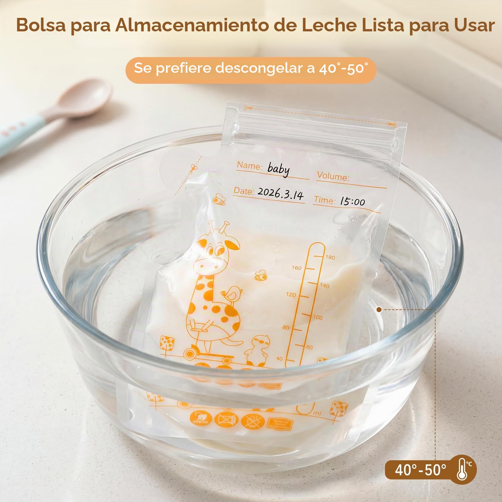 Vinabo Bolsas de Almacenamiento de Leche Materna, 180ml, 100 Unidades, Polietileno, Doble Cierre, Congelación Rápida, Libre de BPA