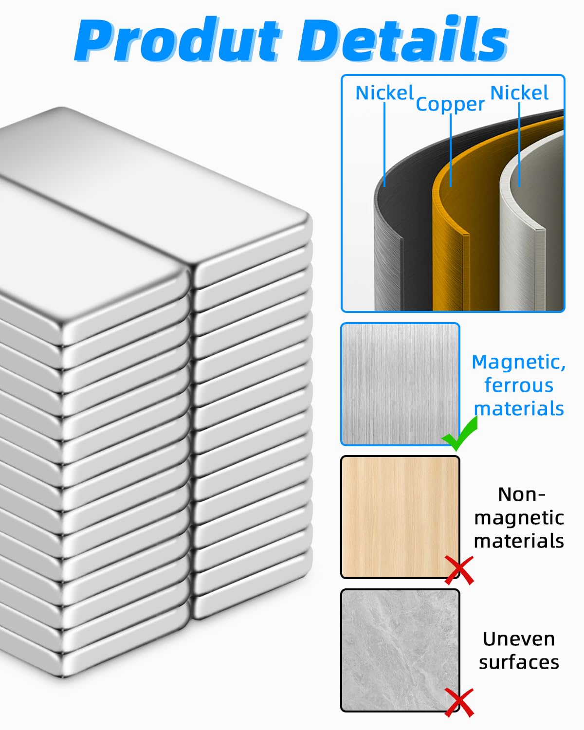 30 Magneti Al Neodimio 20x10x2mm - Extra Forti, Rettangolari, Per Lavagna E Frigo - Foto 7