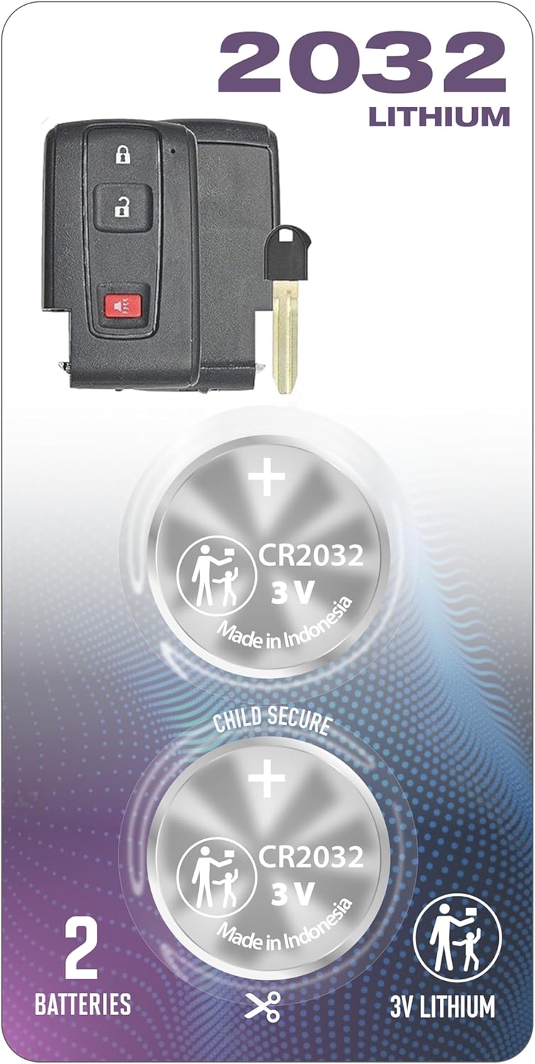(2 Pack) CR2032 2032 Smart Remote Key Fob OEM Battery fits Key case Shell (2004-2009) for Toyota Prius (remotes with FCC ID: MOZB31EG, MOZB21TG Black or Silver Emblem on Back)