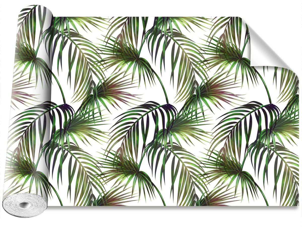 Papier peint feuilles tropicales résistant avec protection murale auto-adhésive