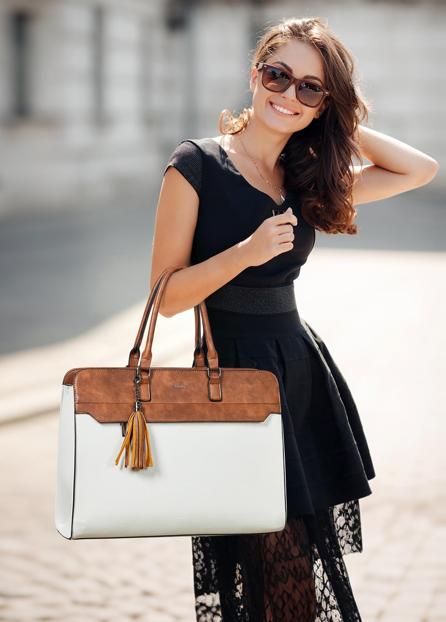 Shrrie 15,6 pouces sac pour ordinateur portable pour les femmes,Sac de travail résistant à l'eau sac portable,Valise avec sac à main