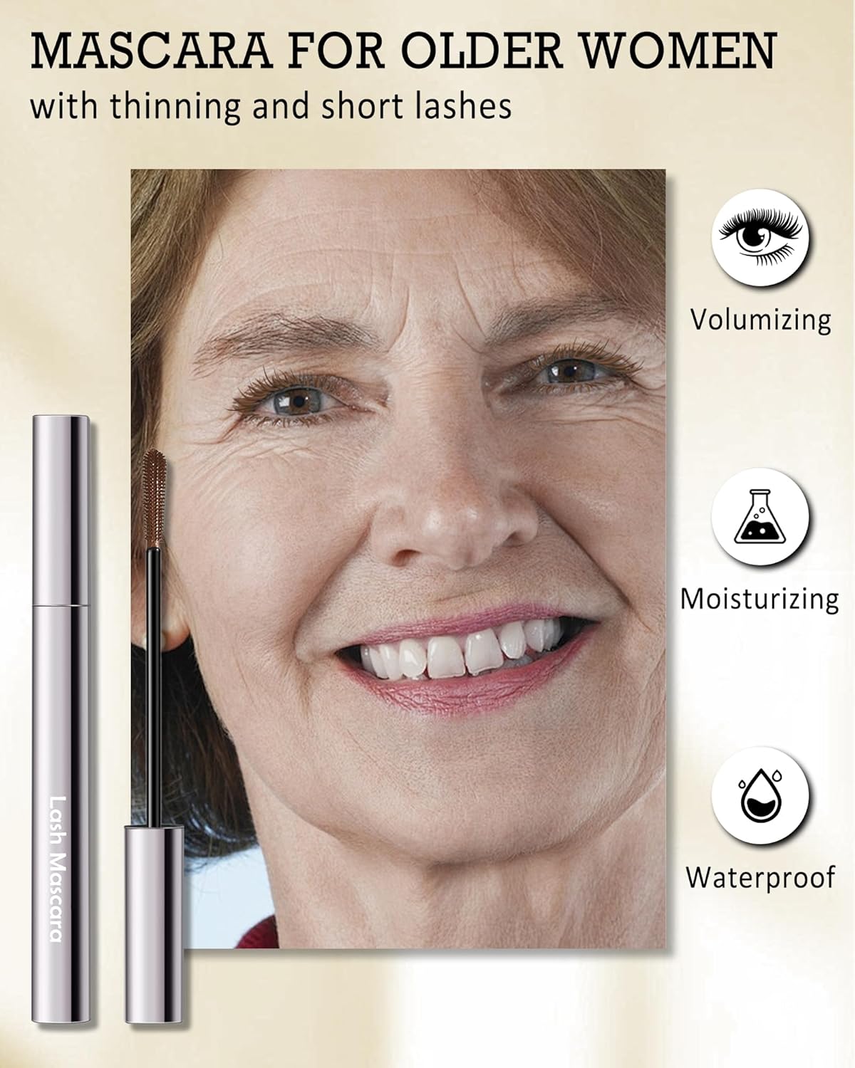 Brown Mascara for Older Women 60 Plus, Tube Máscara Volume and Length for Mature Women with Thinning Lashes, Hypoallergenic Prime Mascara for Sensitive Eyes, Non Clumping Waterproof Long Lasting-02 image 2 of 7 B0DCFQBLY3
