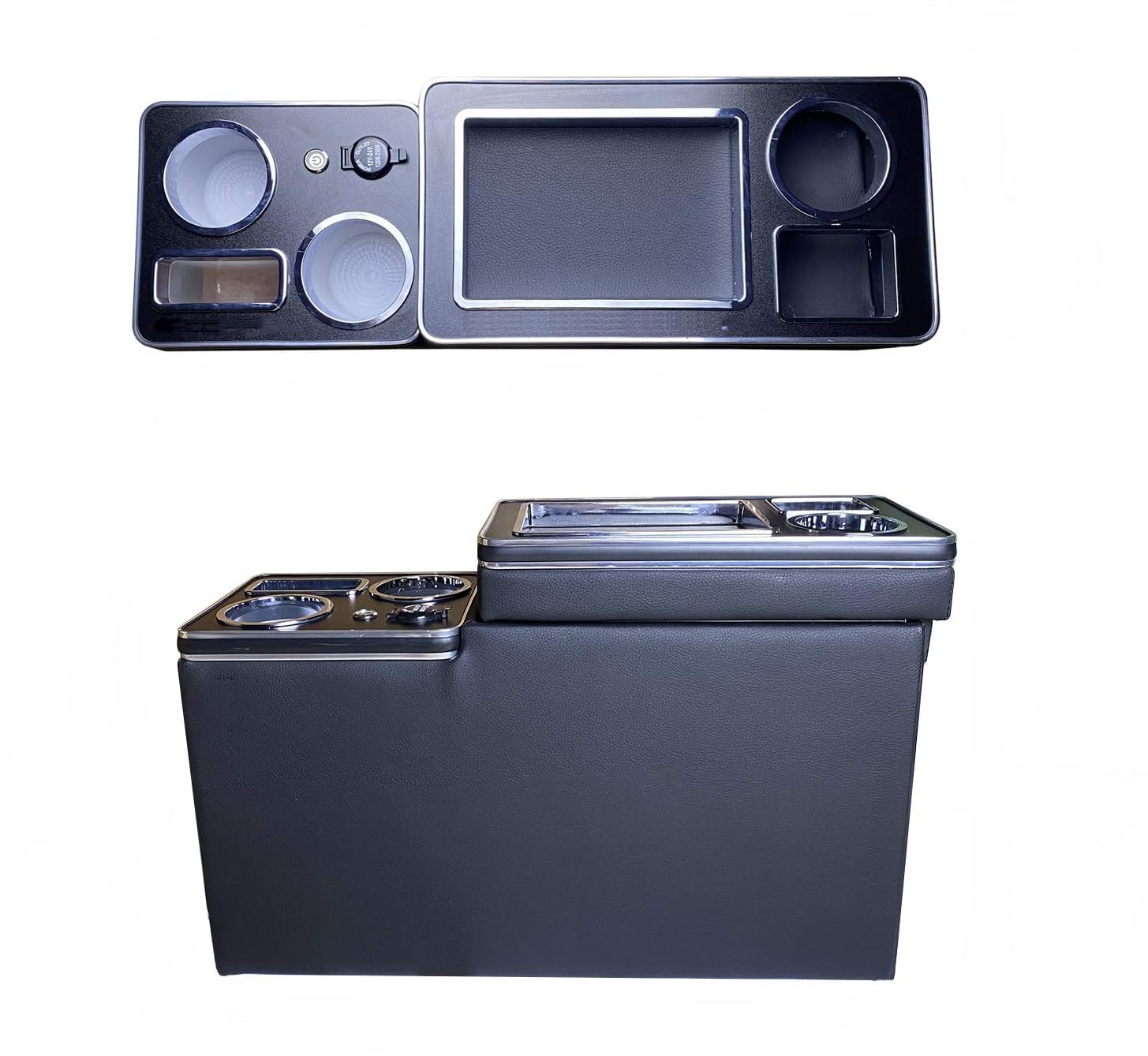 Console Centrale VW T4 T5 T6 Katsiro - Avec Ports USB, LED, Porte-Gobelets - Organisateur Auto