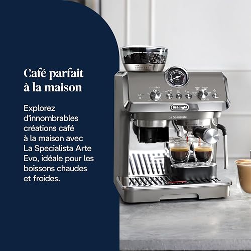 De'Longhi La Specialista Arte Evo EC9255.T Machine à Café en Grains Manuelle avec Fonction Cold Brew, Mousseur à Lait Manuel My Latte Art, Inclus Kit de Barista, Contrôle de Température, 1450W, Titane - 2