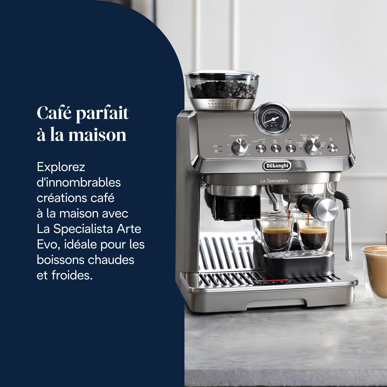 De'Longhi La Specialista Arte Evo EC9255.T Machine à Café en Grains Manuelle avec Fonction Cold Brew, Mousseur à Lait Manuel My Latte Art, Inclus Kit de Barista, Contrôle de Température, 1450W, Titane