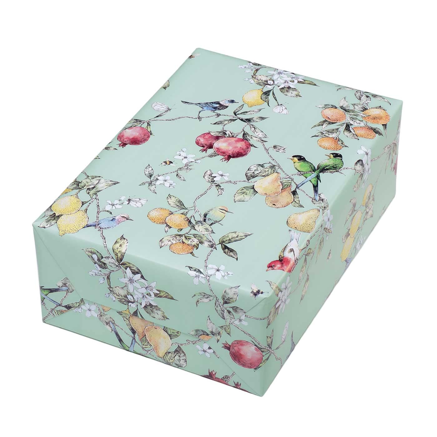 FSC große Rolle Geschenkpapier Früchte English Style 50 cm x 200 m | 90/m² Secare Rollen | HUTNER