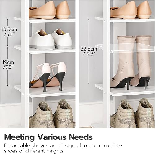 Miniatura 2 de HOOBRO Zapatero vertical, organizador de zapatos de 7 niveles con ganchos, zapatero estrecho para 7 pares, ahorro de espacio, estable y fuerte, para