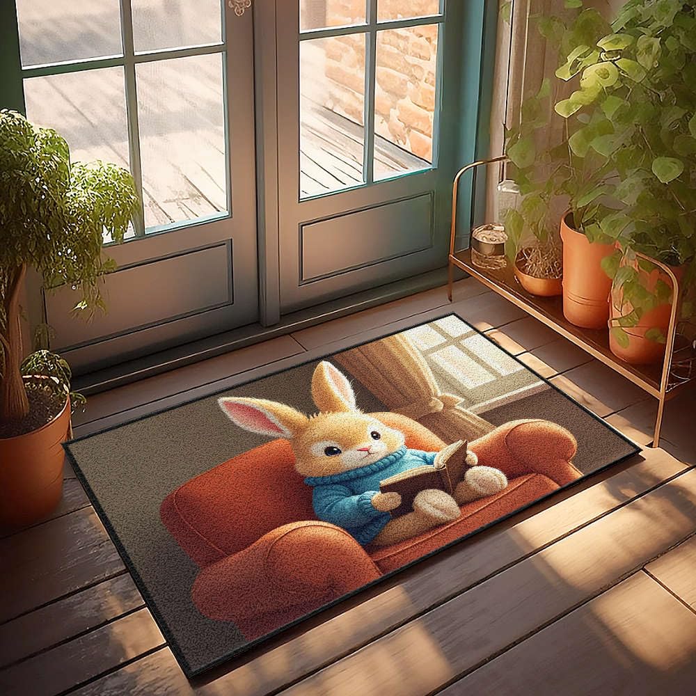 Paillasson lapin mignon 65x90 cm pour déco de maison