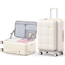 MGB 26 Inch Large Expandable Checked Luggage Hard Shell Suitcase Top Opening Rolling Travel Suitcases with Spinner Wheels & TSA Lock for Men Women Gifts, Cream