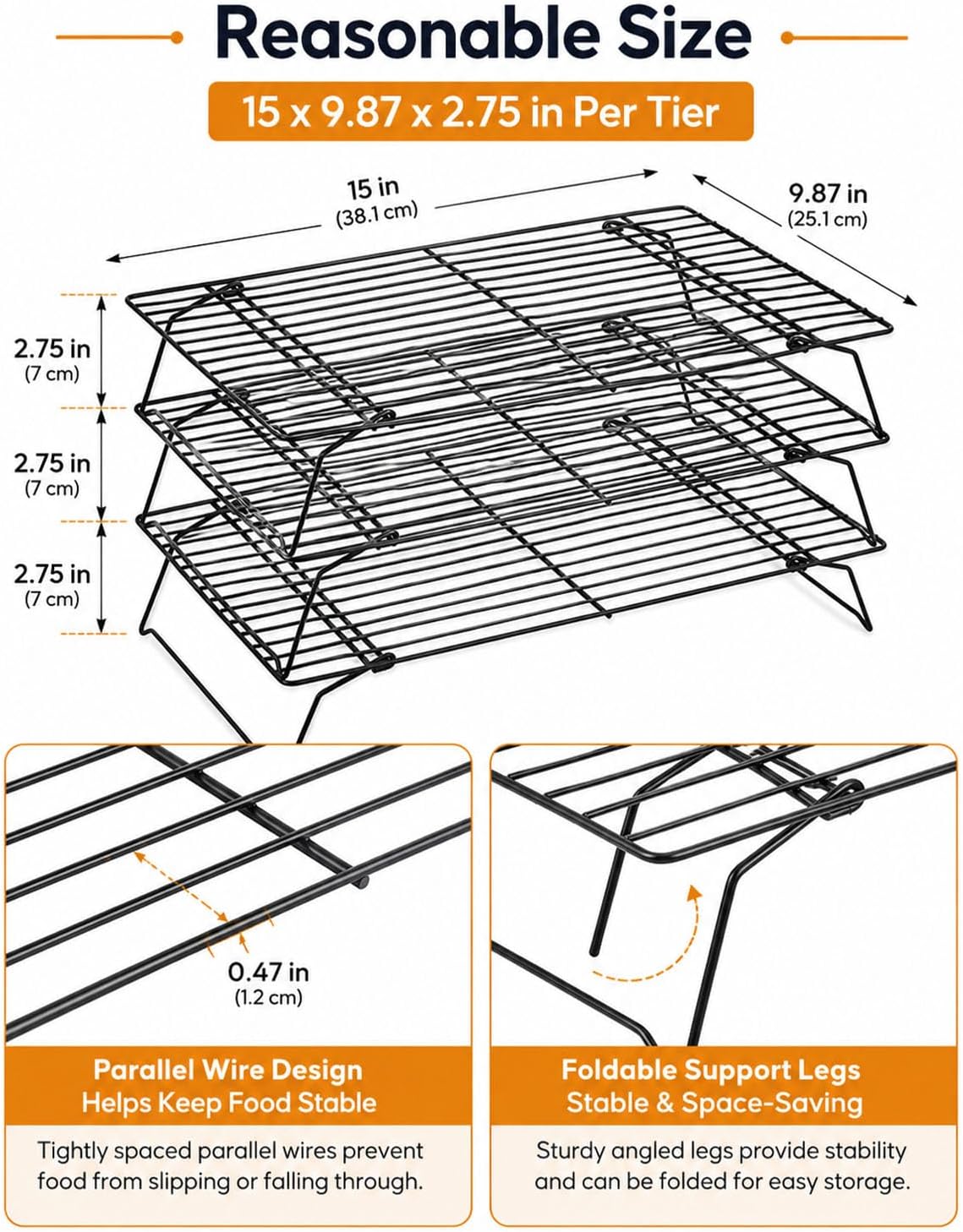 Cooling Rack, 1 Pack 3-Tier Stackable Cooling Rack Baking Rack For Oven Cooking Wire Rack For Baking Sheet, Baking Rack Cooling Rack Baking For Pies, Cookies, Pastries, Cooking And Baking