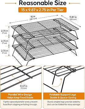 Cooling Rack, 1 Pack 3-Tier Stackable Cooling Rack Baking Rack For Oven Cooking Wire Rack For Baking Sheet, Baking Rack Cooling Rack Baking For Pies, Cookies, Pastries, Cooking And Baking