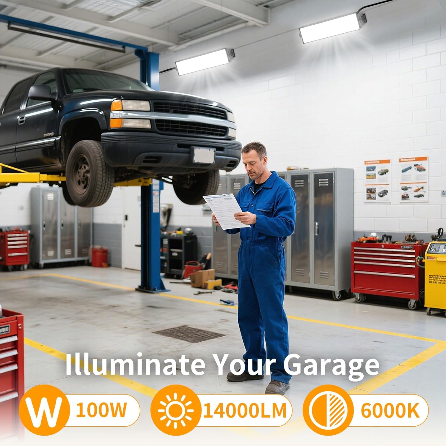 2Pack 100W Shop Light, 14000LM 6000K Daylight White Super Brighter LED Shop Light, IP66 Waterproof Garage Lighting with 1.8M/6FT Cord, Bay Light for Workshop Yard Garage Warehouses