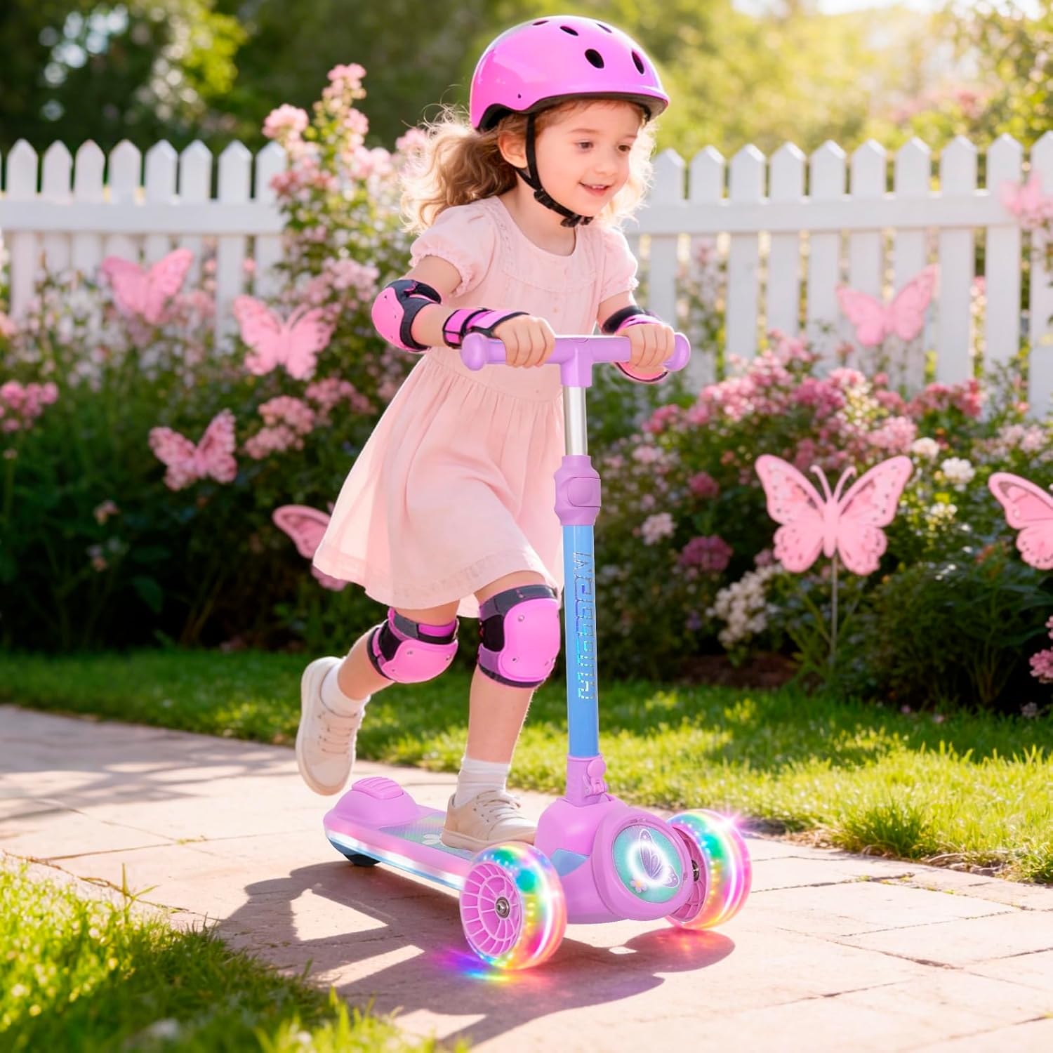 Nattork Kids Scooter with Light Up Wheels, Deck and Headlight, Wide Anti-Slip Deck and T-bar Handle with Rear Foot Brake, Adjustable Height 3 Wheel Scooter for Kids Ages 3+ and up to 220Lbs - Image 7