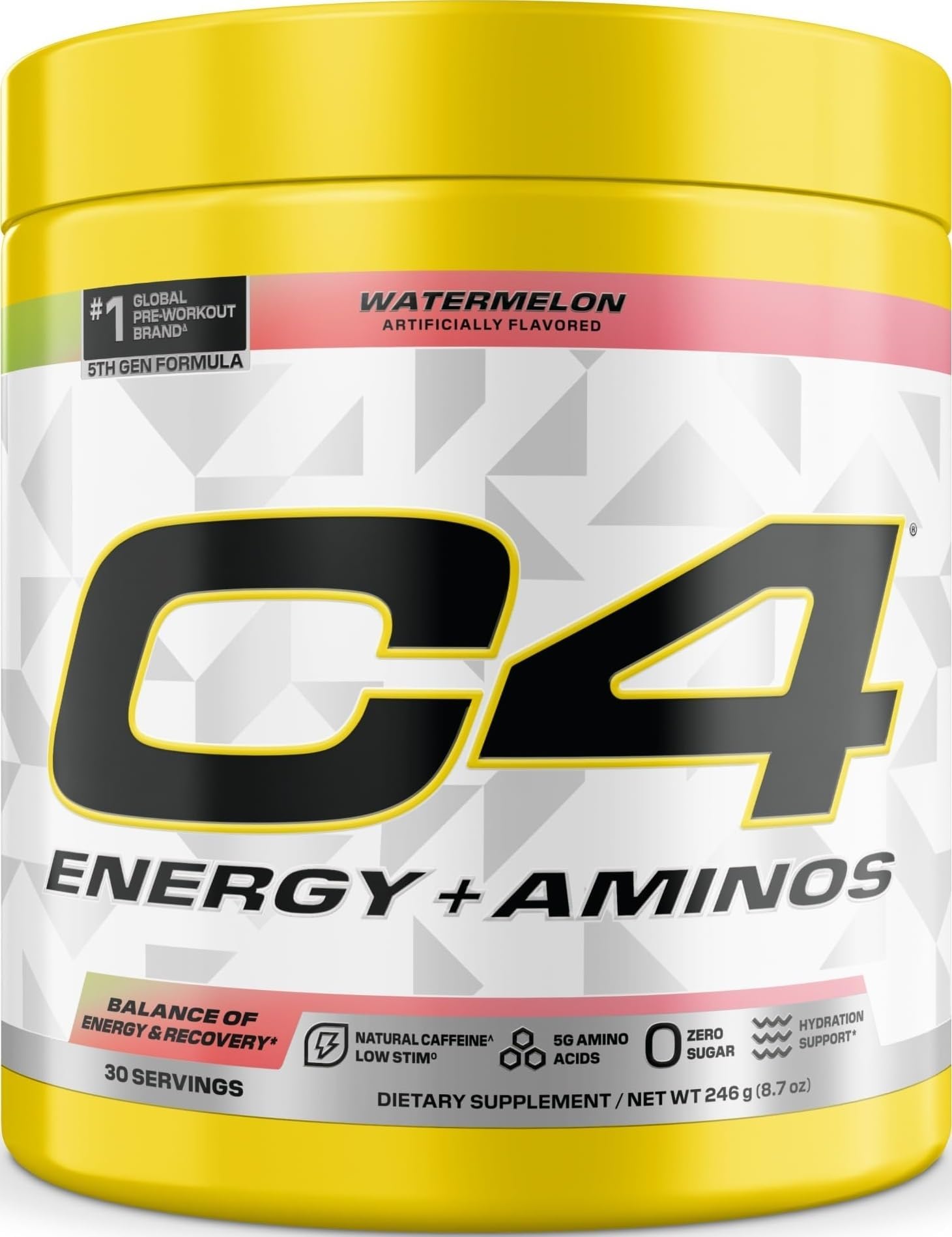 C4 Energy + Aminos Powder for Muscle Recovery, Waternelon, 30 Servings