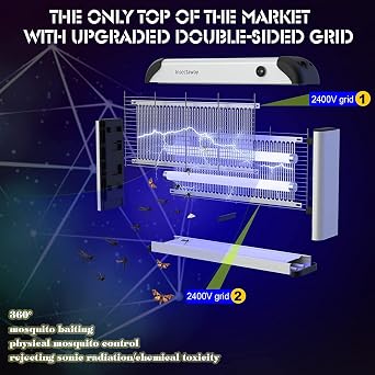 Fly Killer Bug Zapper, Electric 2400V, 20W UV Insect Killer Electric, Fly Killers for Home Indoor, Mosquito Killer Lamp with Double-Sided Grid - 2 Pack
