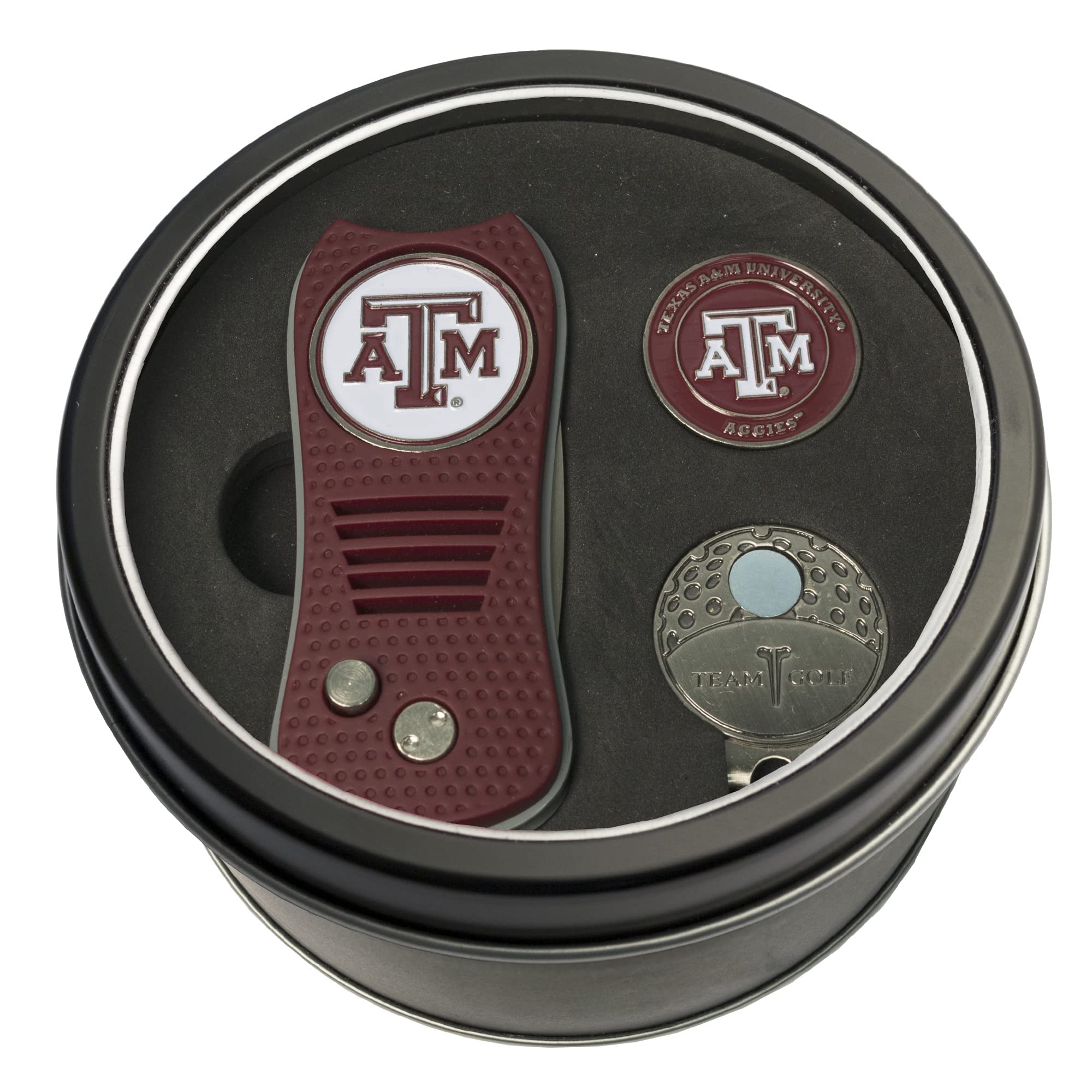 NCAA Gift Set Switchblade Divot Tool, Cap Clip, & 2 Double-Sided Enamel Ball Markers, Patented Design, Less Damage to Greens, Switchblade Mechanism