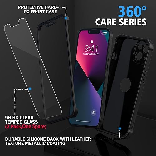 Miniatura 5 de ORETECH Funda para iPhone 13, con 2 protectores de pantalla prueba de caídas de grado militar de 15 pies protección de cámara cuerpo completo de 360