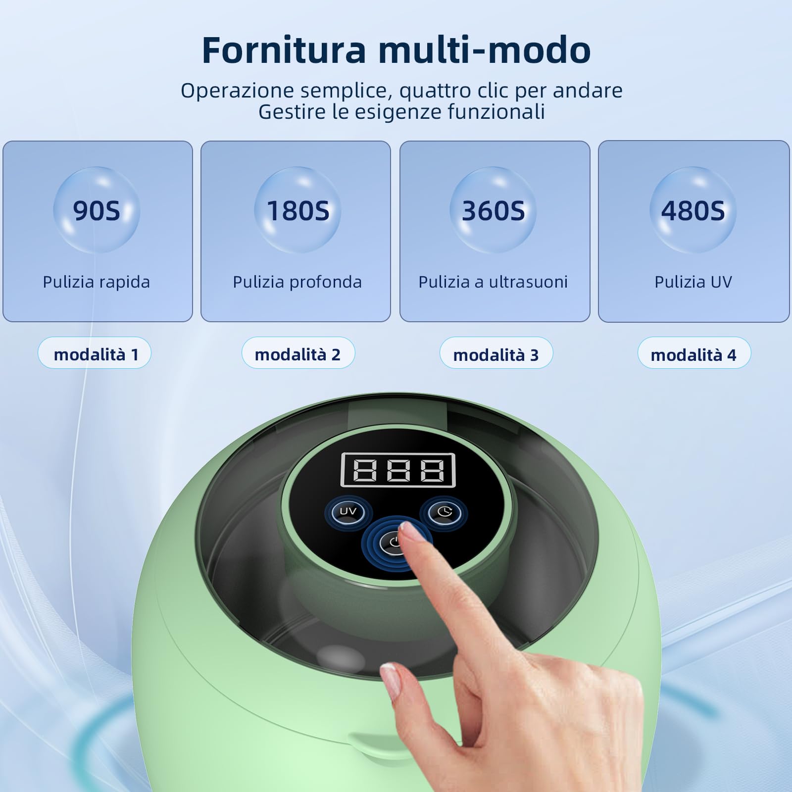 Pulitore Ultrasuoni Cordless 48000Hz, 210ML Portatile Ricaricabile Ultrasonic Cleaner con 6 Luci Automatiche di Pulizia UV Per Protesi, Allineatori, Apparecchi Ortodontici, Gioielli