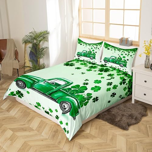 Miniatura 2 de jejeloiu Juego de ropa de cama para el día de San Patricio, tamaño Queen, juego de funda de edredón de hojas de trébol de la suerte para niños,