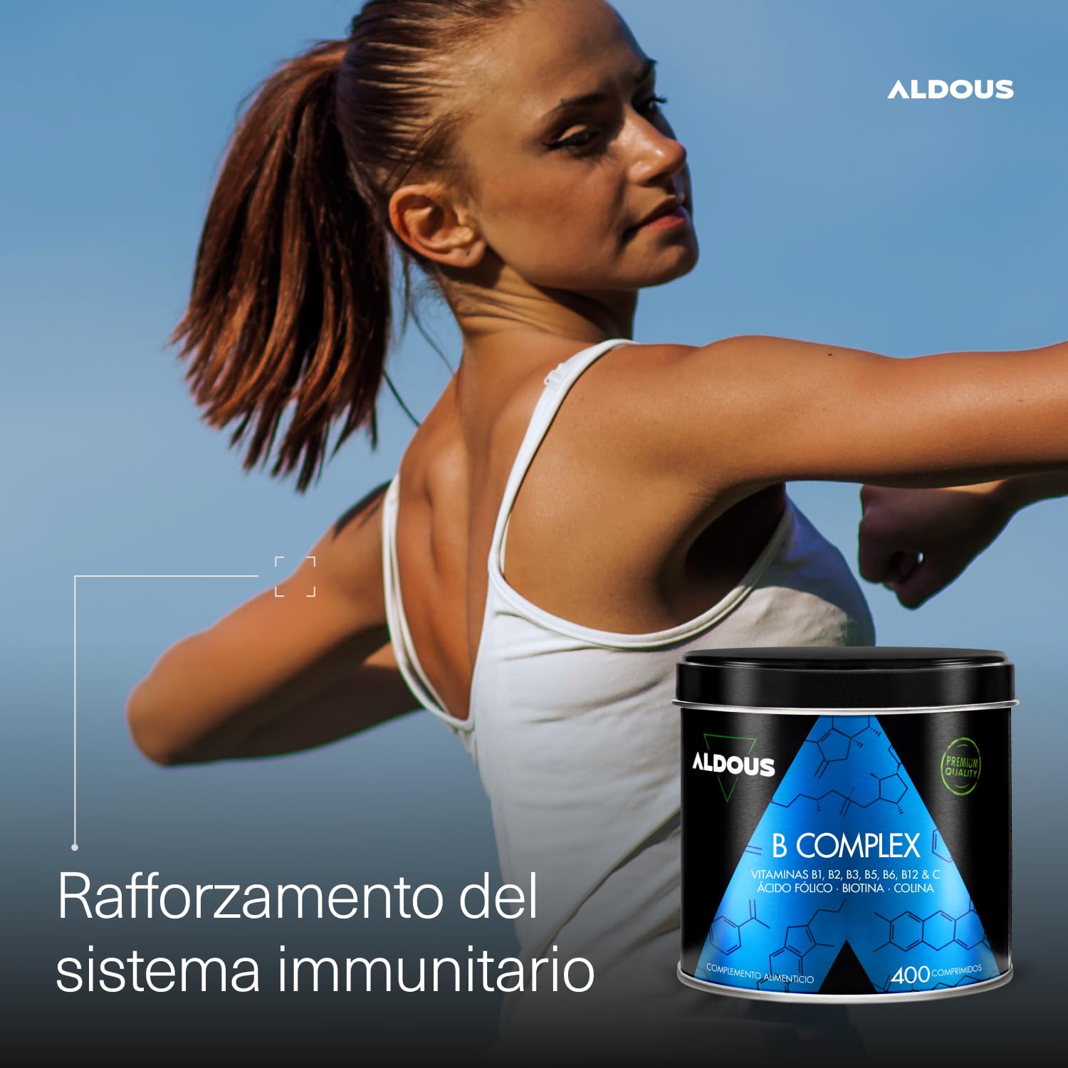 Vitamina B Complex Alto Dosaggio + Vitamina C - 400 Compresse Vegan - Multivitaminico - Vitamina B12, B1, B3, B4, B5, B6, Acido Folico, Biotina, Colina - Integratori Stanchezza - Vitamine B - ALDOUS