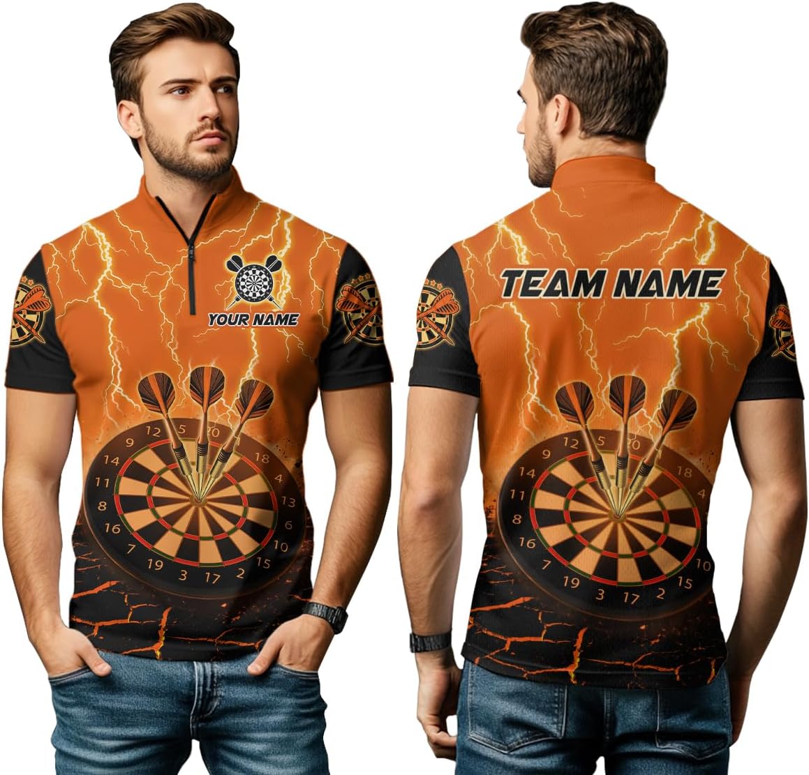 Lava Dart Shirt for Men Women Team Dart Shirts Custom Orange Dart Jersey Dartboard Shirt Polo and Quarter-Zip Shirt