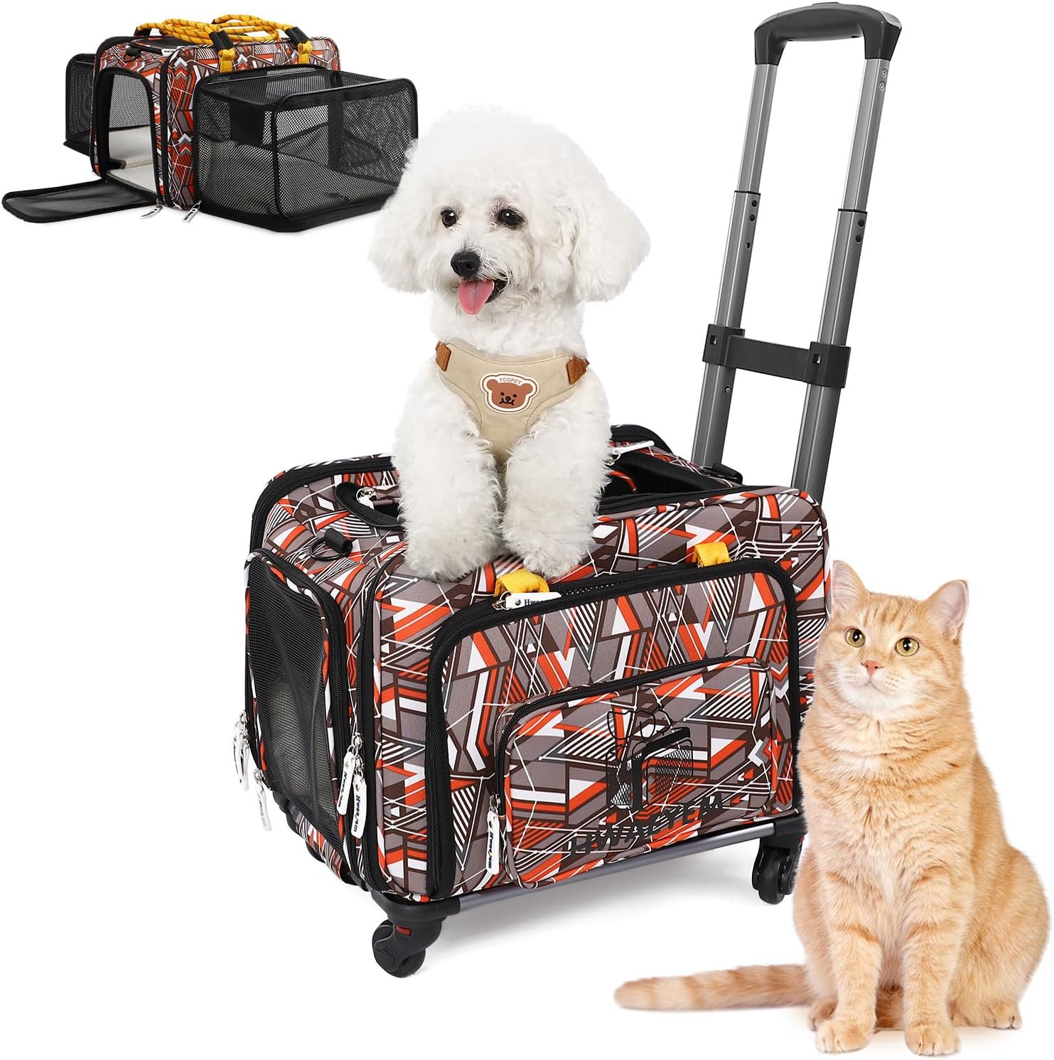 View of Airline Approved Dog Carrier for Small Dogs with Wheels, Expandable Cat ...