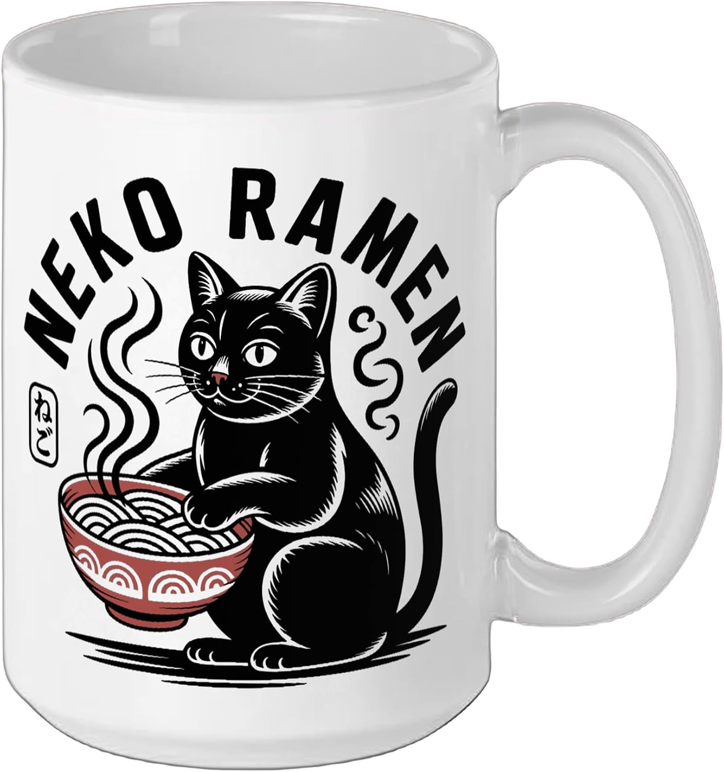 Neko Ramen Cat Cute Japanese Food Meme Ceramic Mug, White, 15oz image 2