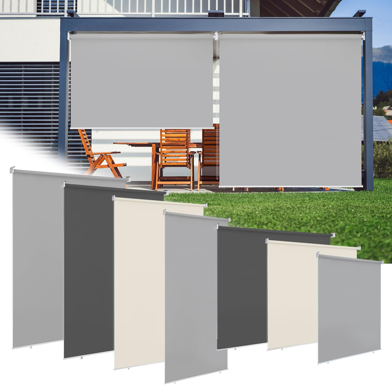 Ollewiellan Toldo Vertical para Exteriores 180 x 240 cm, Enrollable para Balcones y terrazas, protección Solar y de la intimidad, Resistente a la Intemperie, para jardín,Gris