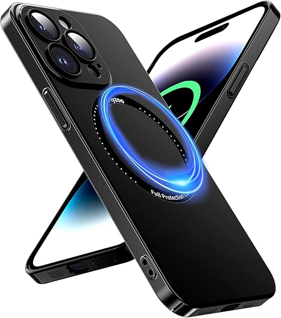 Flyzoo Magnetic Case for iPhone 14 Pro Compatible with MagSafe [Built-in Lens Film] Camera Protection Phone Case (Scratch-Resistant & Anti-Fingerprint) Hard Back Cover Ultra Slim Fit, 6.1'', Black